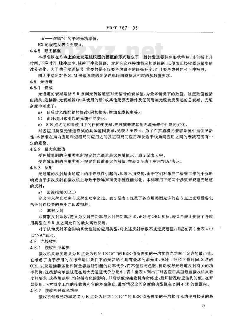 YD/T 767-1995 同步数字系列设备和系统的光接口技术要求