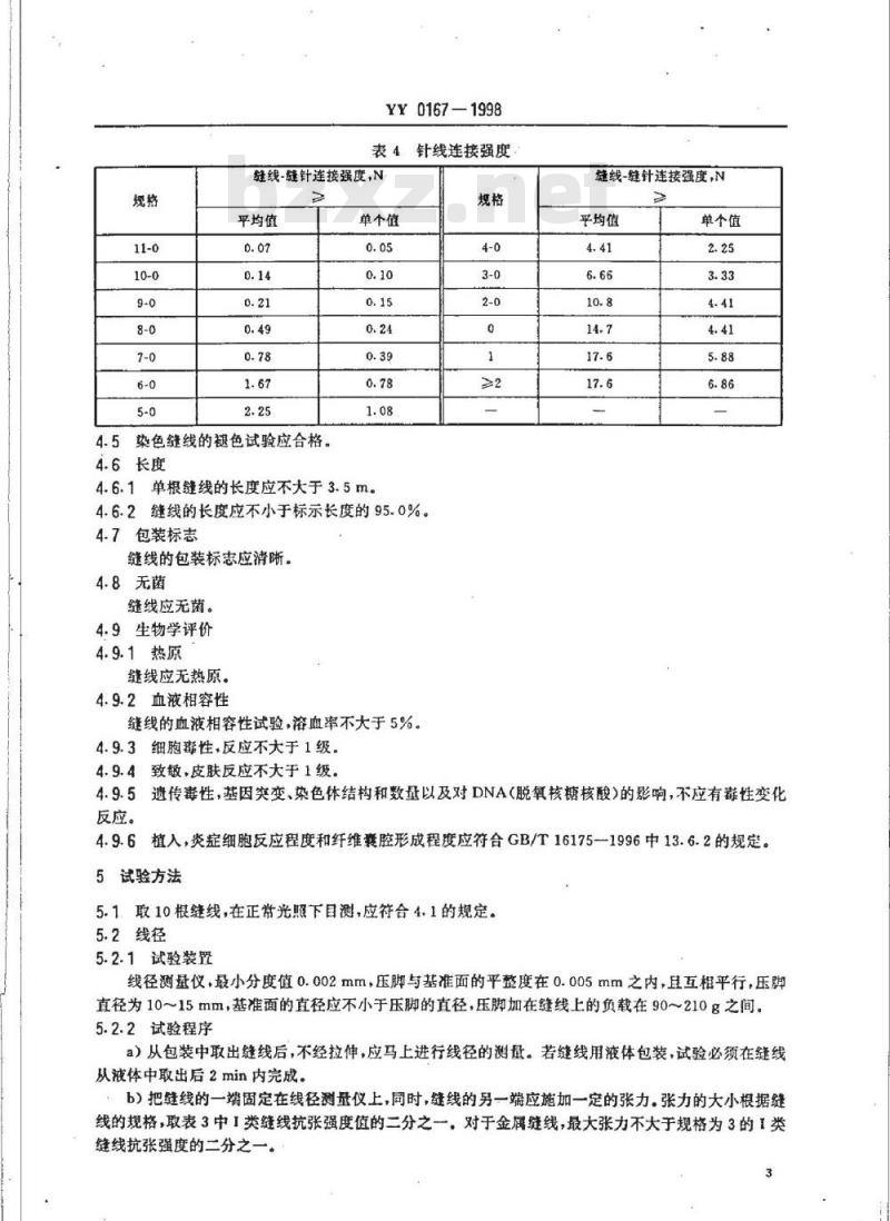 YY 0167-1998 非吸收性外科缝线