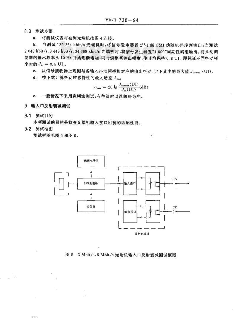 YD/T 730-1994 光端机技术指标测试方法