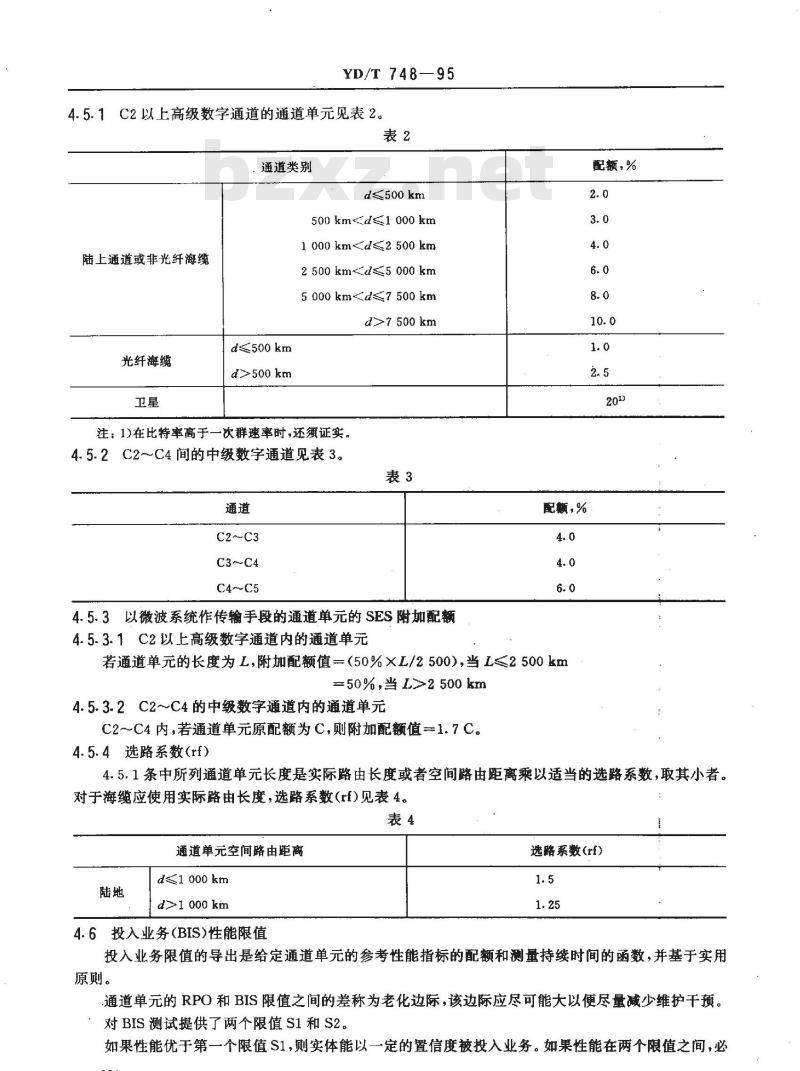 YD/T 748-1995 PDH数字通道差错性能的维护限值