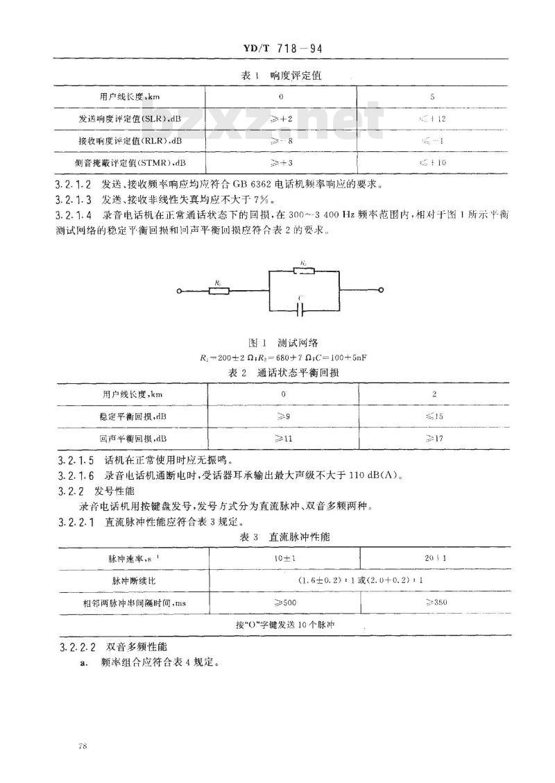 YD/T 718-1994 录音电话机技术要求及测量方?