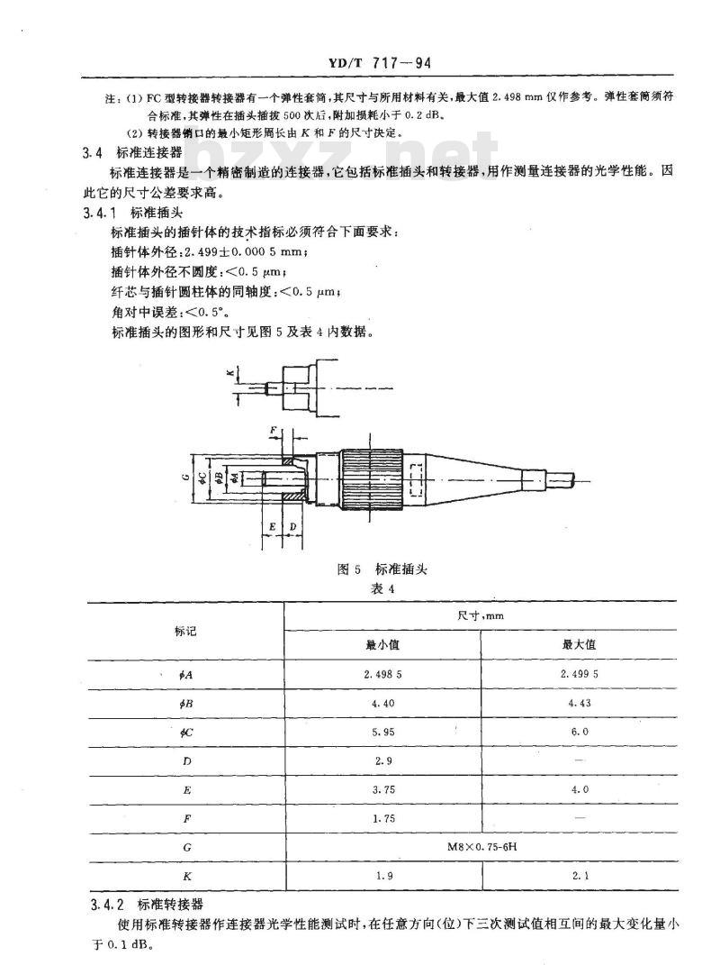 YD/T 717-1994 FC型单模光纤光缆活动连接器