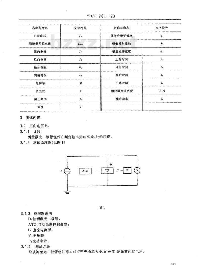 YD/T 701-1993 半导体激光二极管组件测试方法