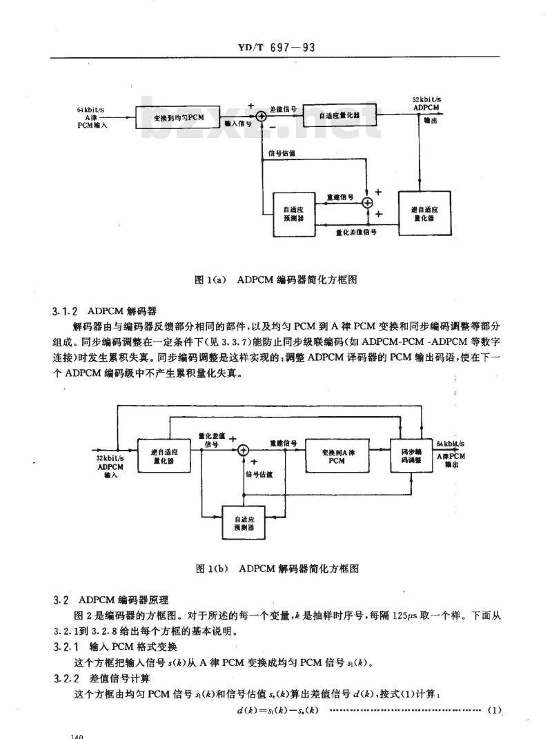 YD/T 697-1993 32Kbit/s自适应差分脉冲编码调制