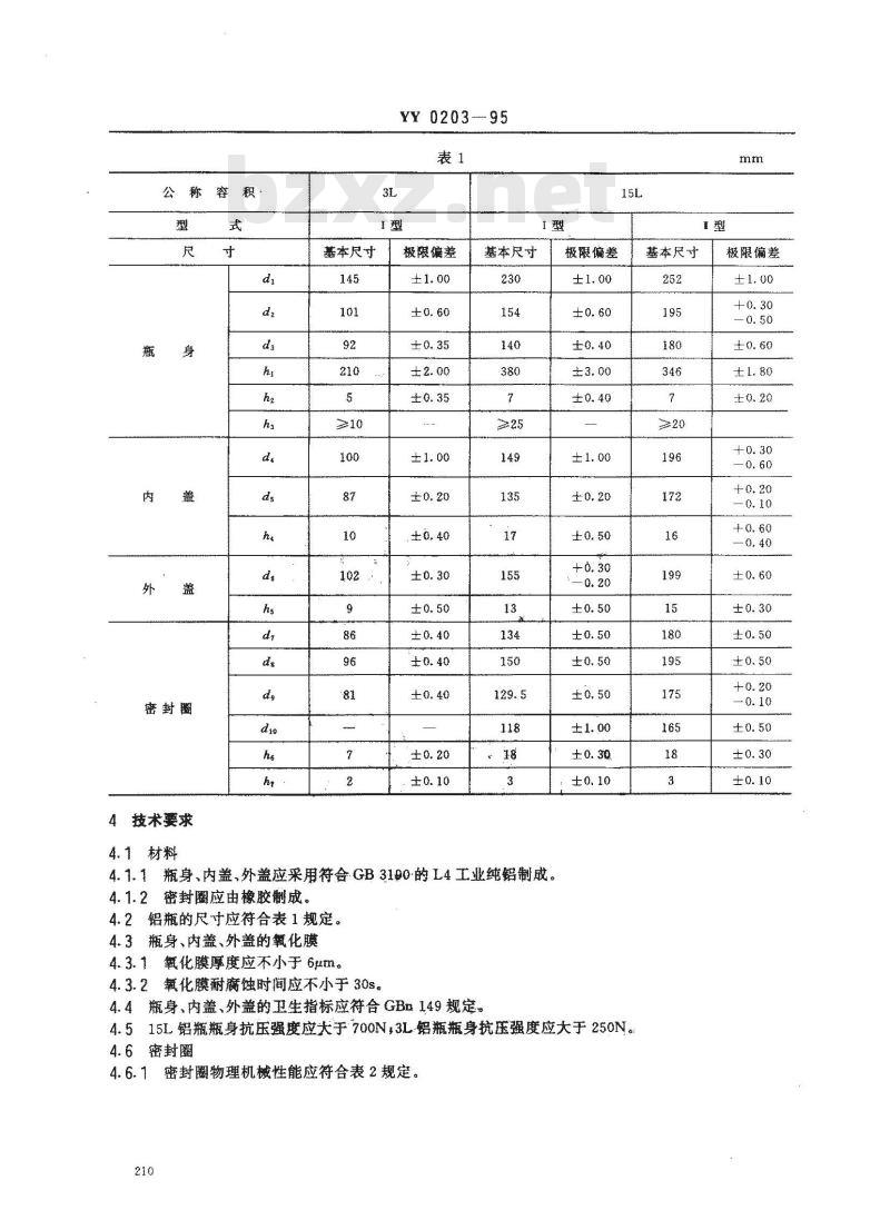 YY 0203-1995 药用铝瓶