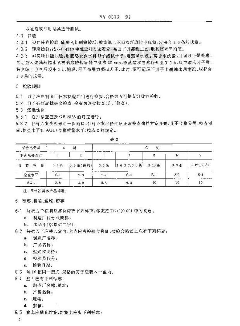 YY 0072-1992 眼科用刀通用技术条件