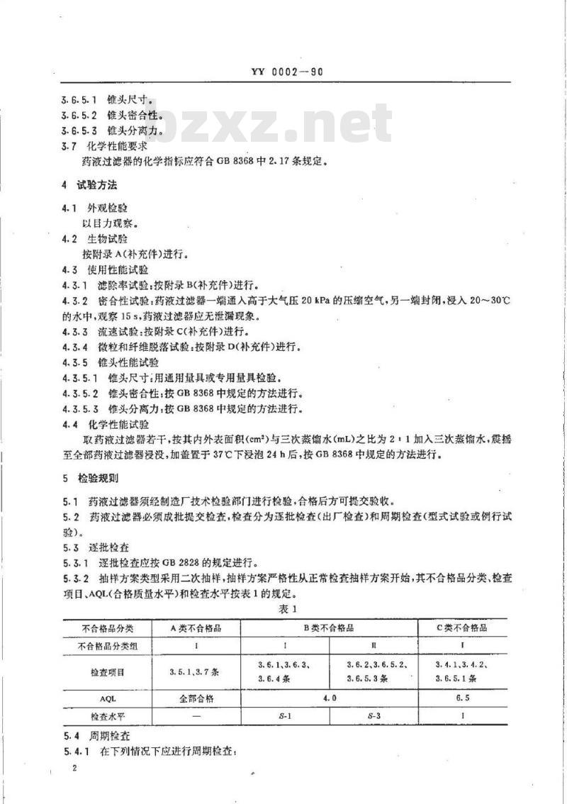 YY 0002-1990 一次性使用输液器用药液过滤器