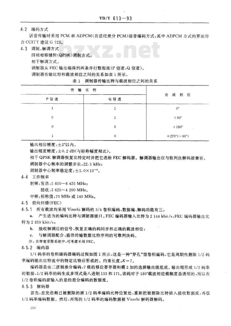 YD/T 613-1993 国内卫星通信TDM/QPSK/FDMA(2Mbit/s)系统进网技术要求