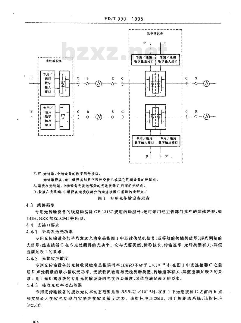 YD/T 990-1998 交换机与远端模块间专用光传输设备技术条件