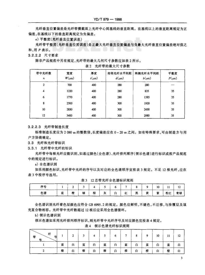 YD/T 979-1998 光纤带技术要求和检验方法