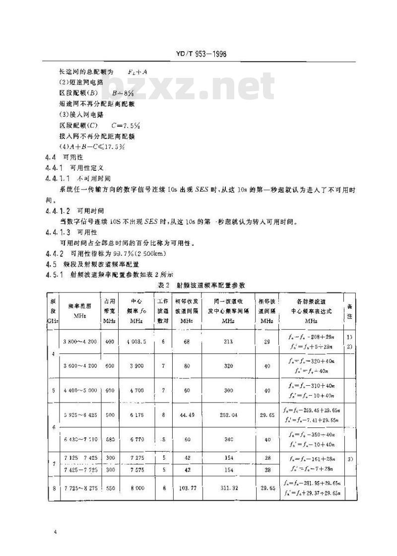 YD/T 953-1998 4～11GHz 2×STM-1SDH微波通信系统总技术要求