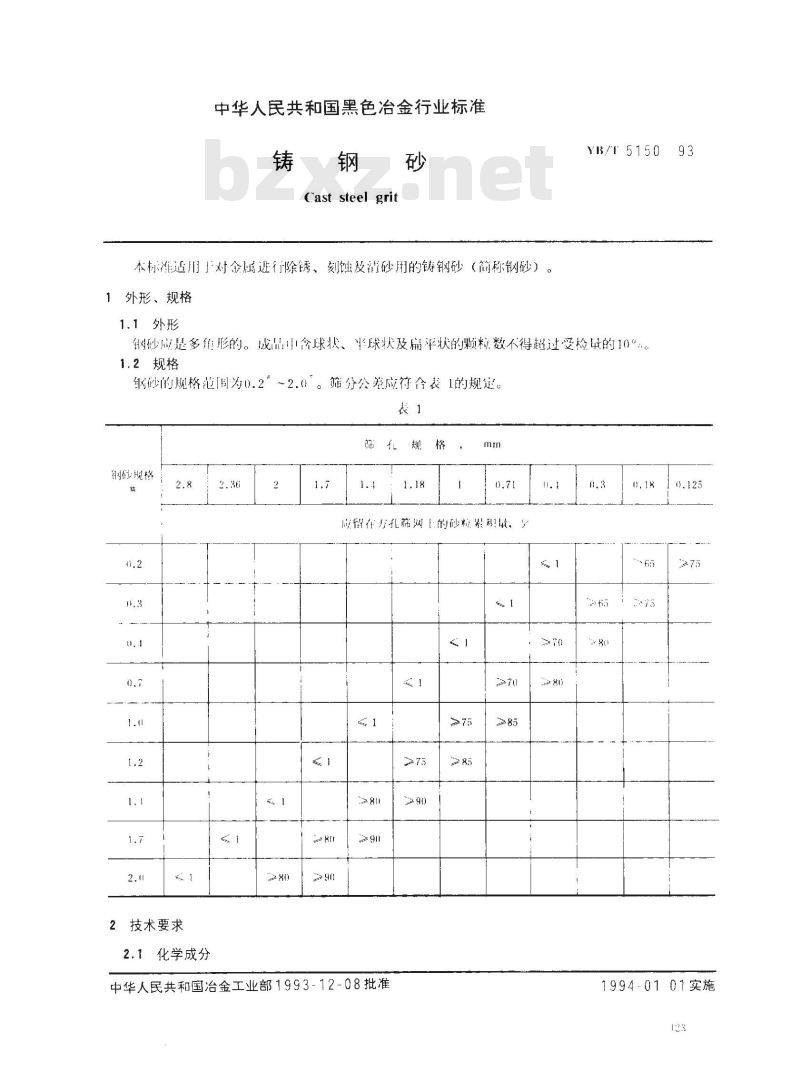 YB/T 5150-1993 铸钢砂