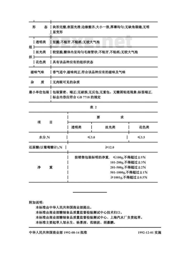SB/T 10018-1992 硬质糖果