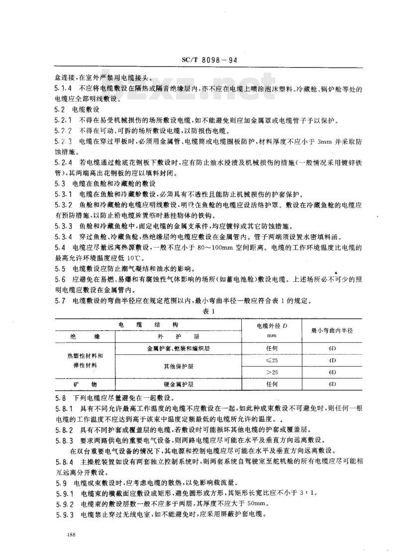 SC/T 8098-1994 渔船电缆敷设技术要求