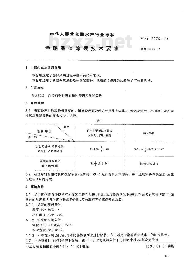 SC/T 8076-1994 渔船船体涂装技术要求