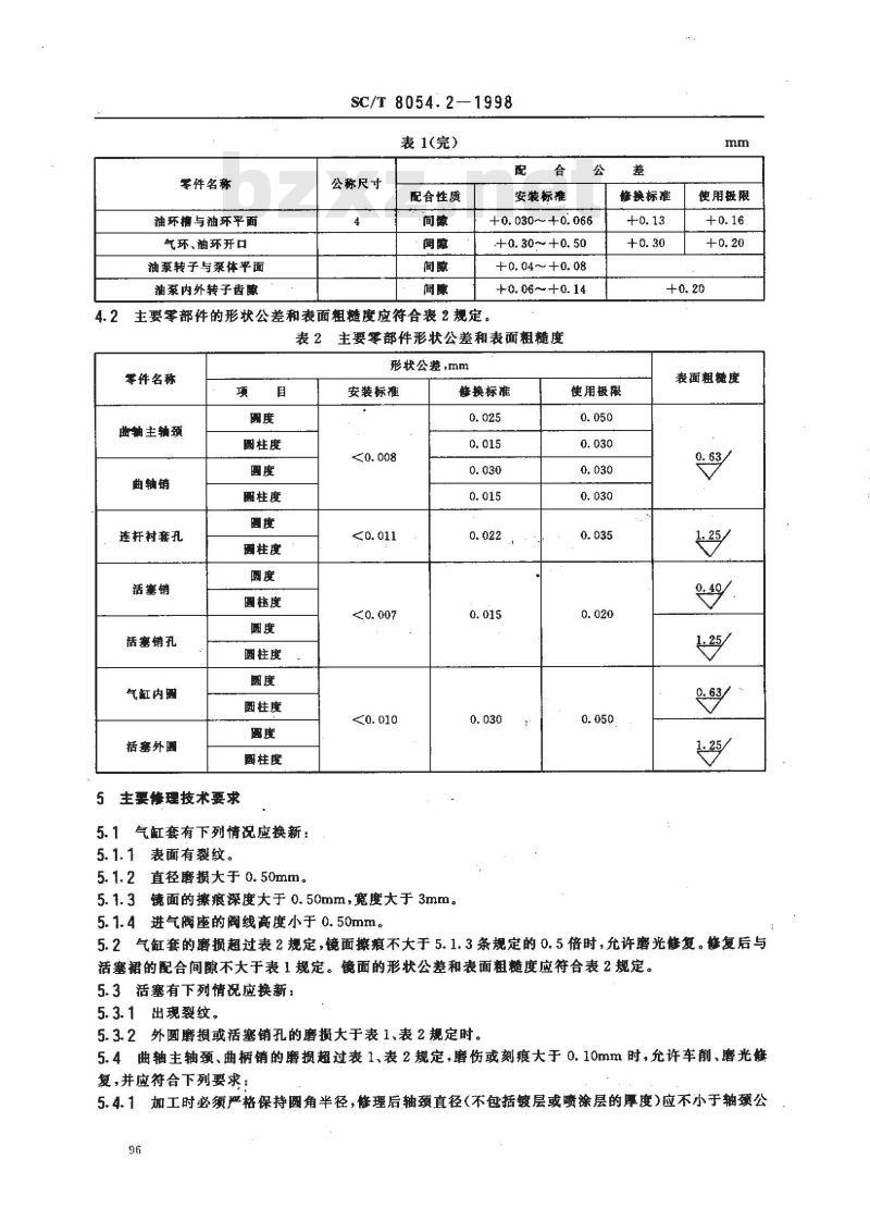 SC/T 8054.2-1998 渔船制冷系统修理技术要求 10系列船用活塞式压缩机修理