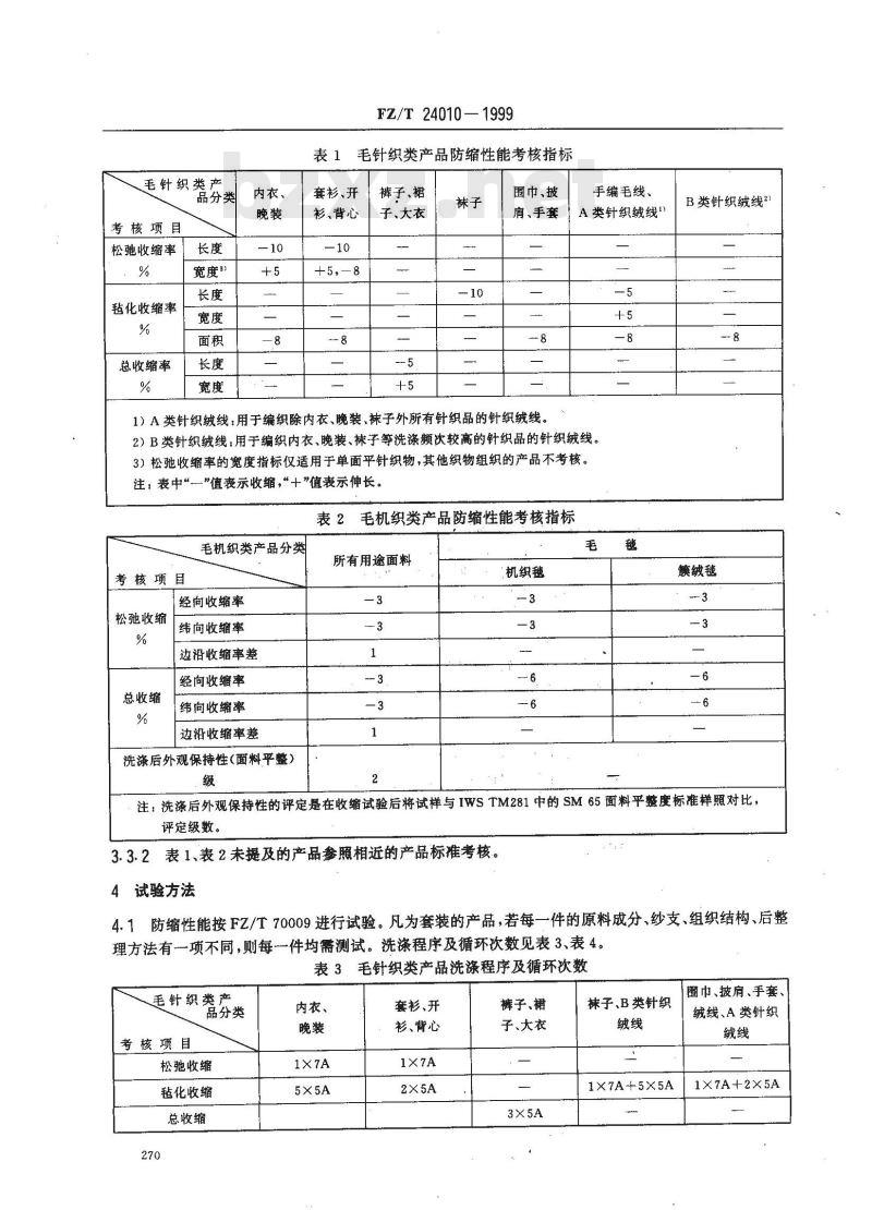 FZ/T 24010-1999 防缩毛纺织产品