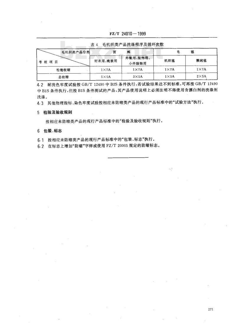 FZ/T 24010-1999 防缩毛纺织产品