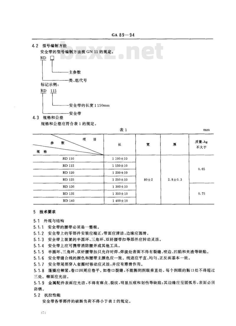 GA 89-1994 消防安全带