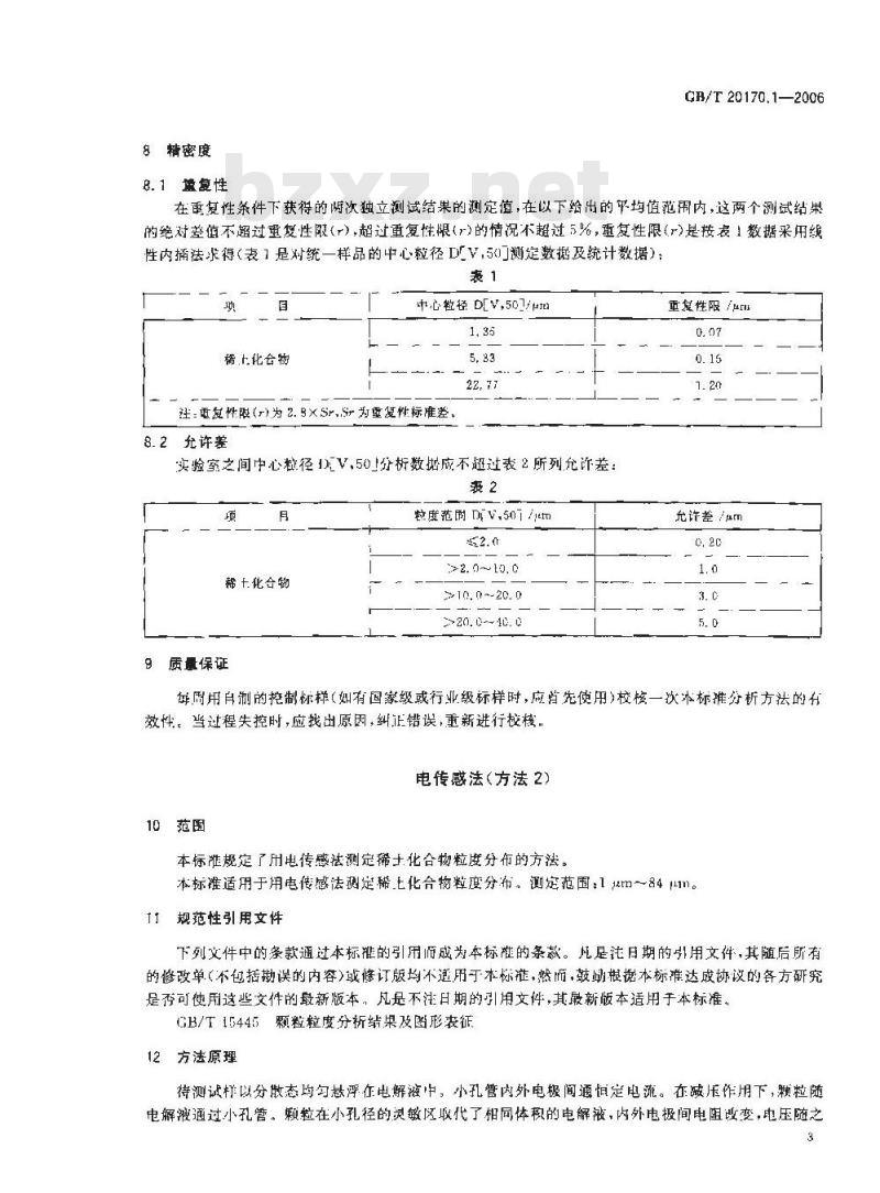 GB/T 20170.1-2006 稀土金属及其化合物物理性能测试方法 稀土化合物粒度分布的测定