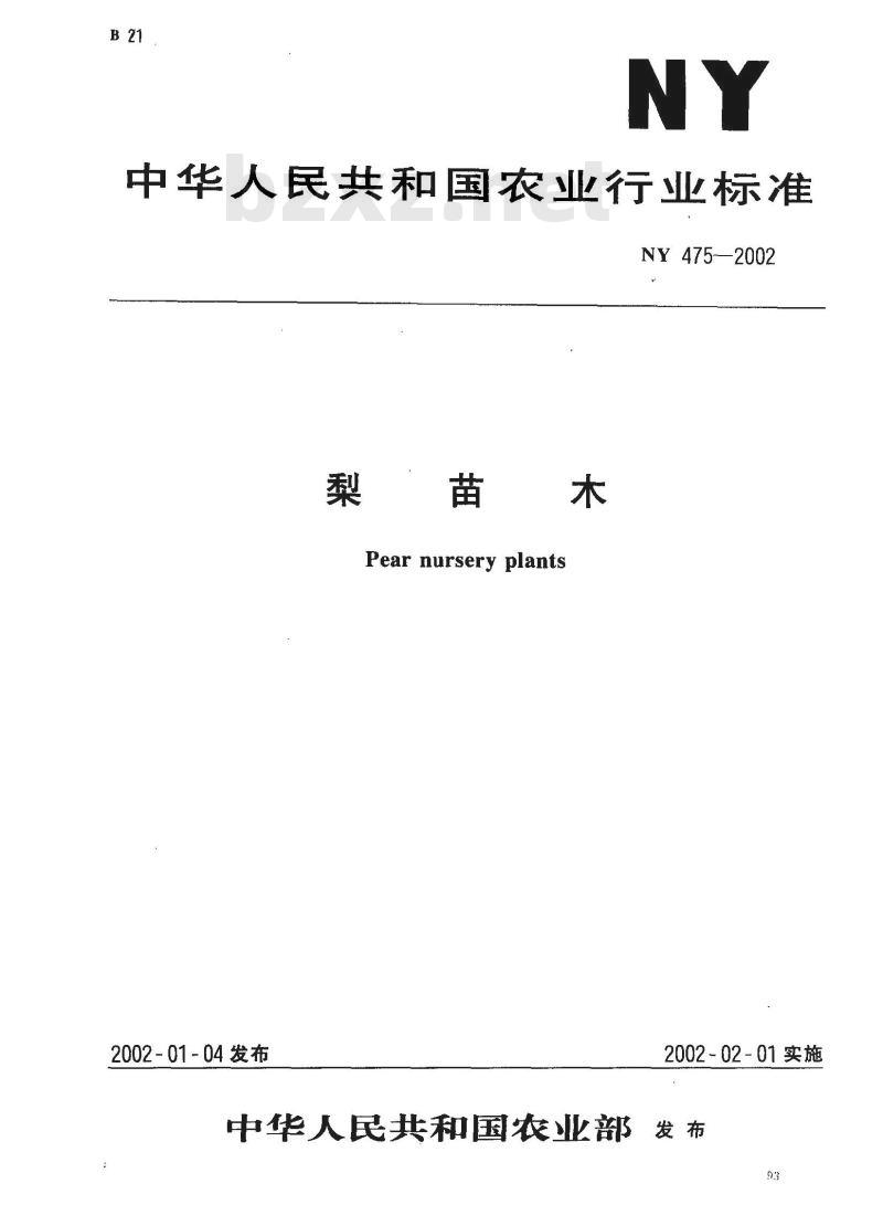 NY 475-2002 梨苗木