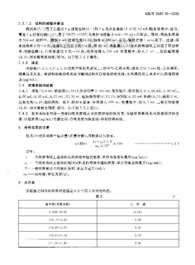 GB/T 5687.10-2006 铬铁 锰含量的测定 火焰原子吸收光谱法