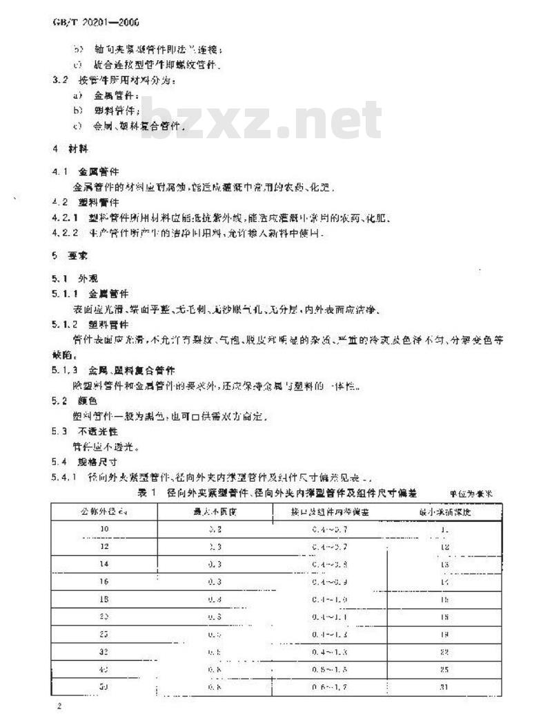 GB/T 20201-2006 灌溉用聚乙烯(PE)压力管机械连接管件