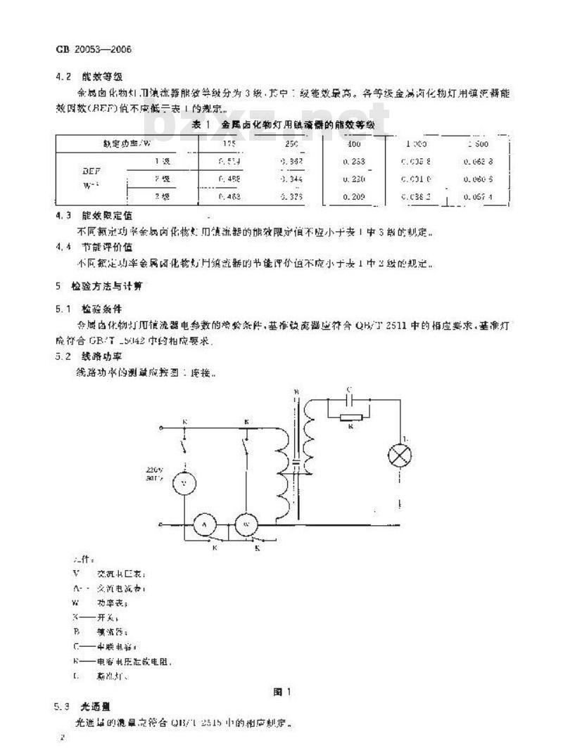 GB 20053-2006 金属卤化物灯用镇流器能效限定值及能效等级