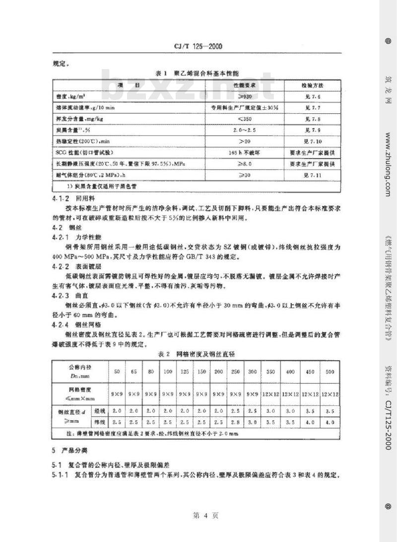 CJ/T 125-2000 燃气用钢骨架聚乙烯塑料复合管