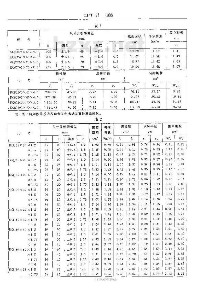 CJ/T 87-1999 客车用冷弯型钢