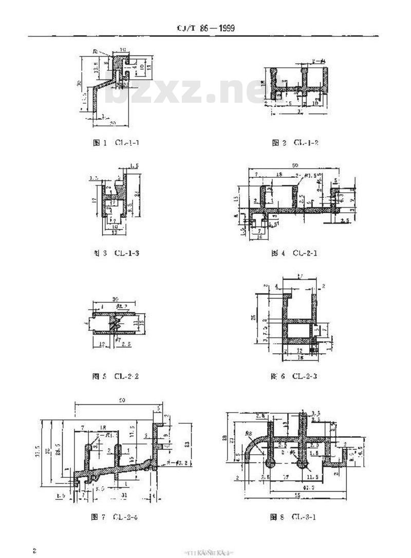 CJ/T 86-1999 客车侧窗用铝型材断面