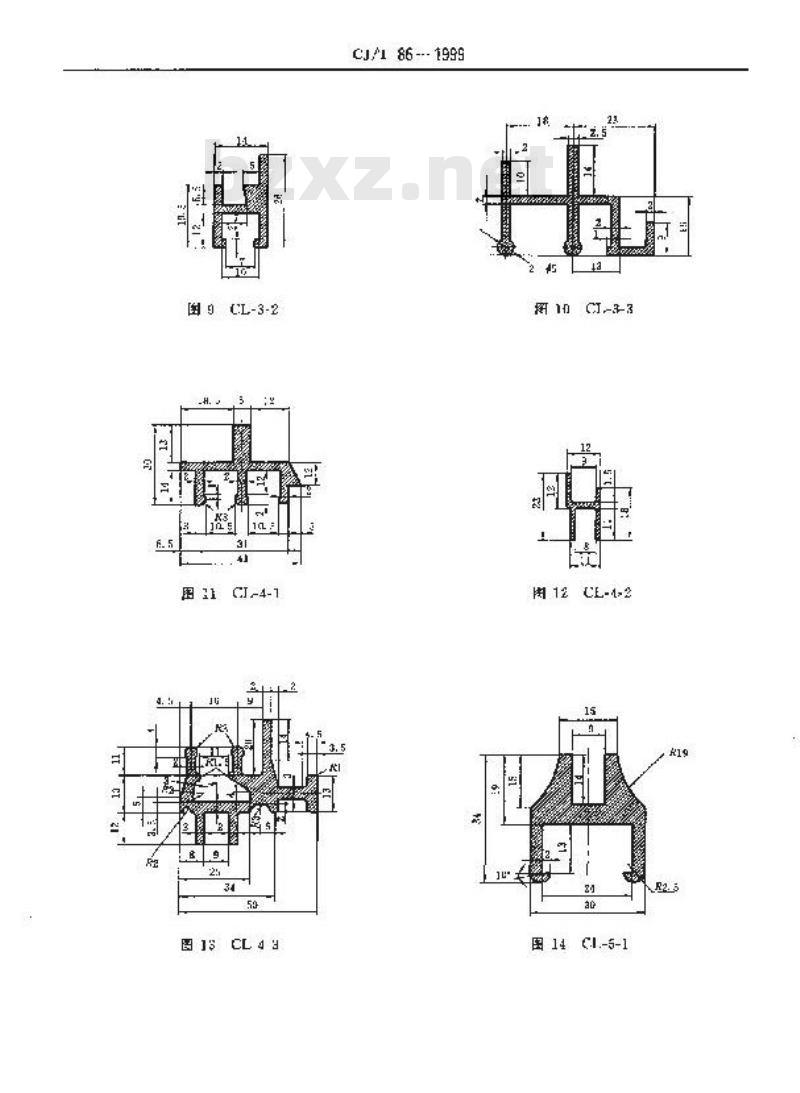 CJ/T 86-1999 客车侧窗用铝型材断面
