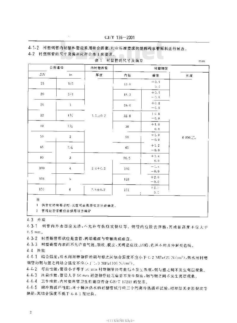 CJ/T 136-2001 给水衬塑复合钢管