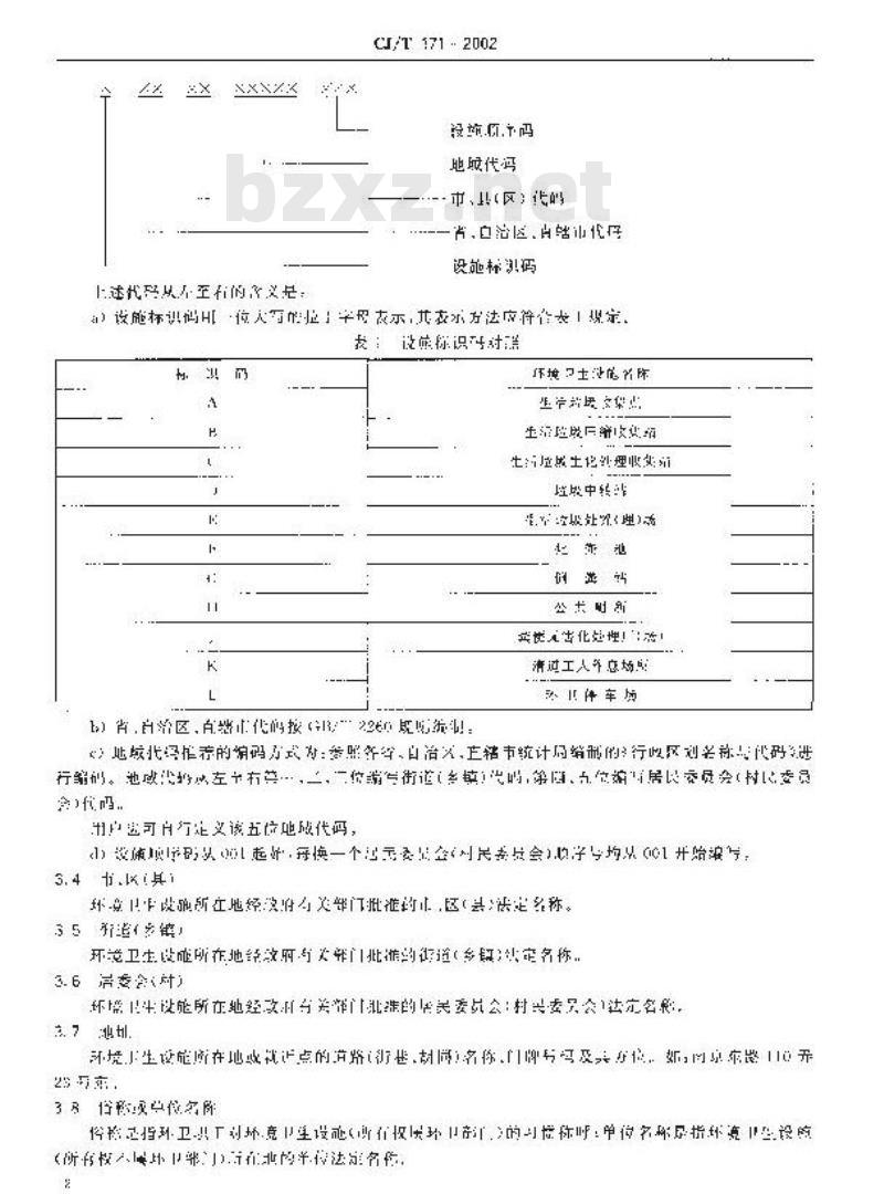CJ/T 171-2002 城市环境卫生设施属性数据采集表及数据库结构