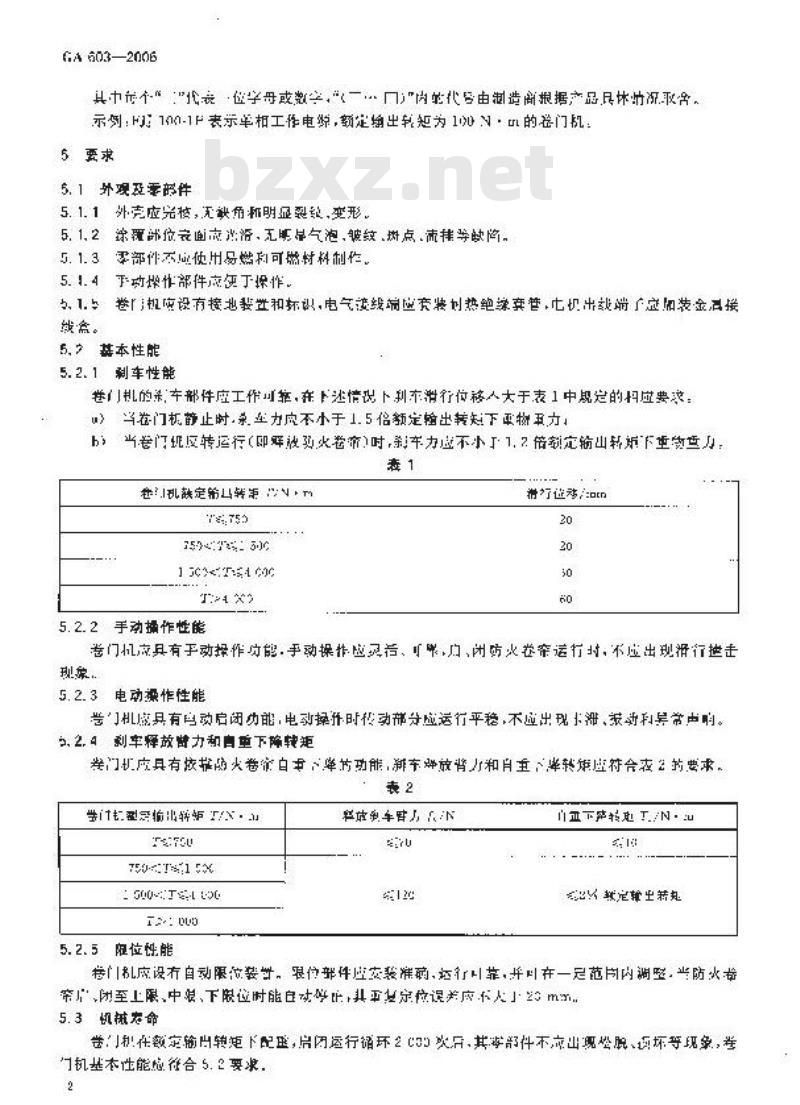 GA 603-2006 防火卷帘用卷门机