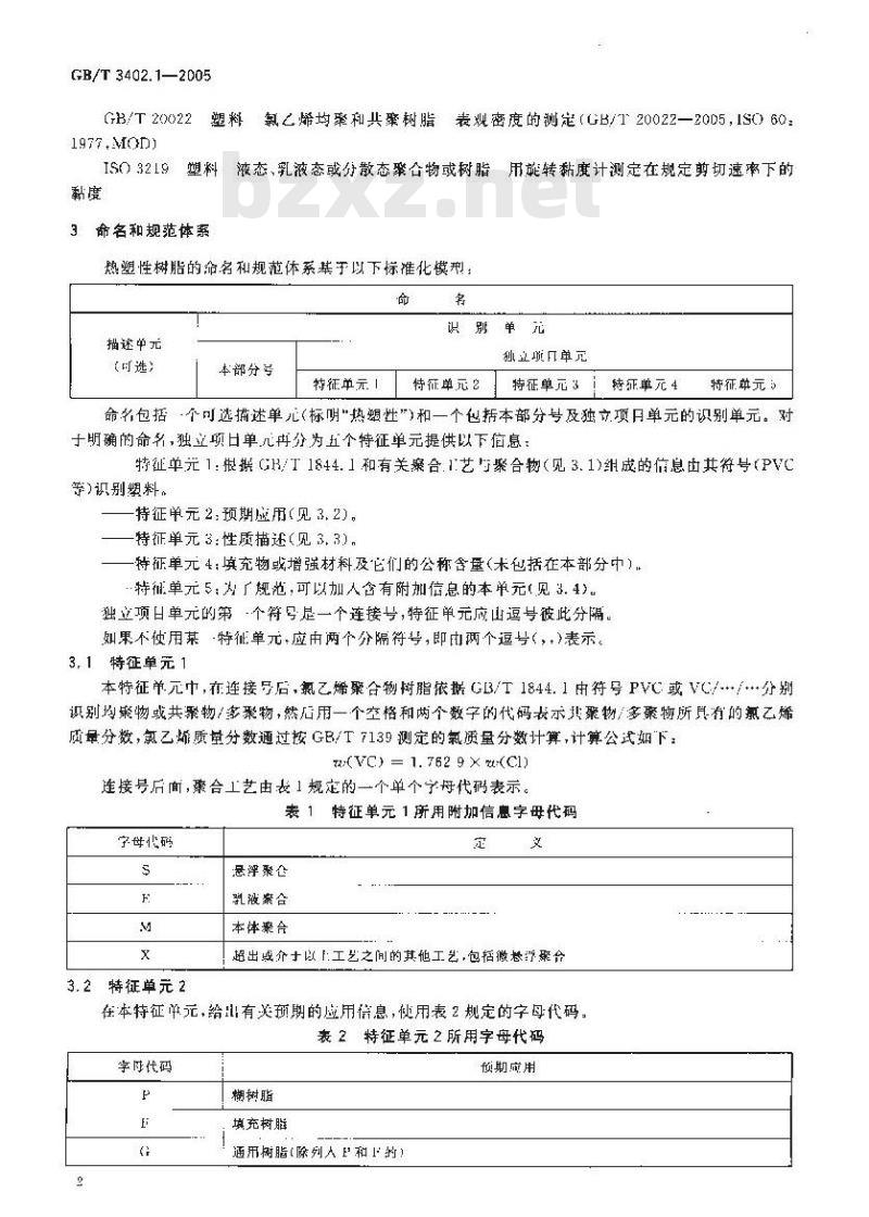 GB/T 3402.1-2005 塑料 氯乙烯均聚和共聚树脂 第1部分：命名体系和规范基础
