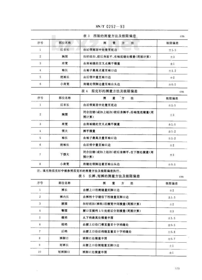 SN/T 0252-1993 出口砂洗真丝服装检验规程