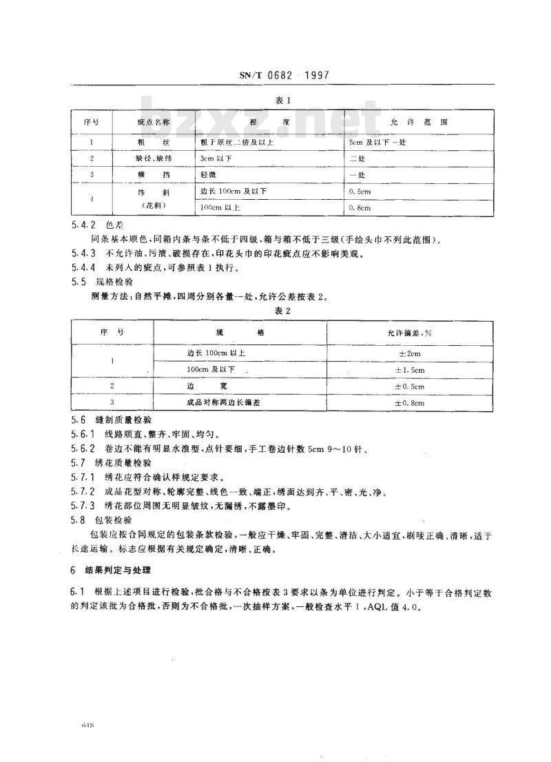 SN/T 0682-1997 出口丝绸头巾检验规程