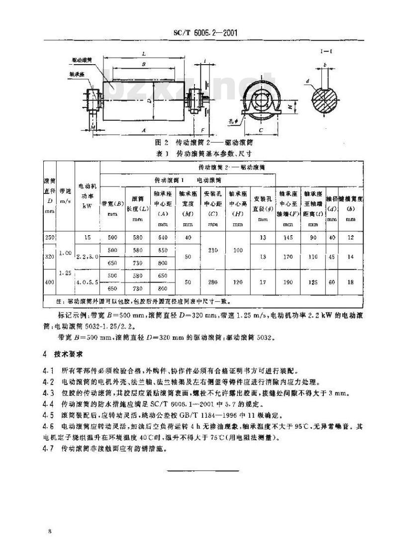 SC/T 6006.2-2001 渔业码头用皮带输送机 传动滚筒基本参数、尺寸与技术要求