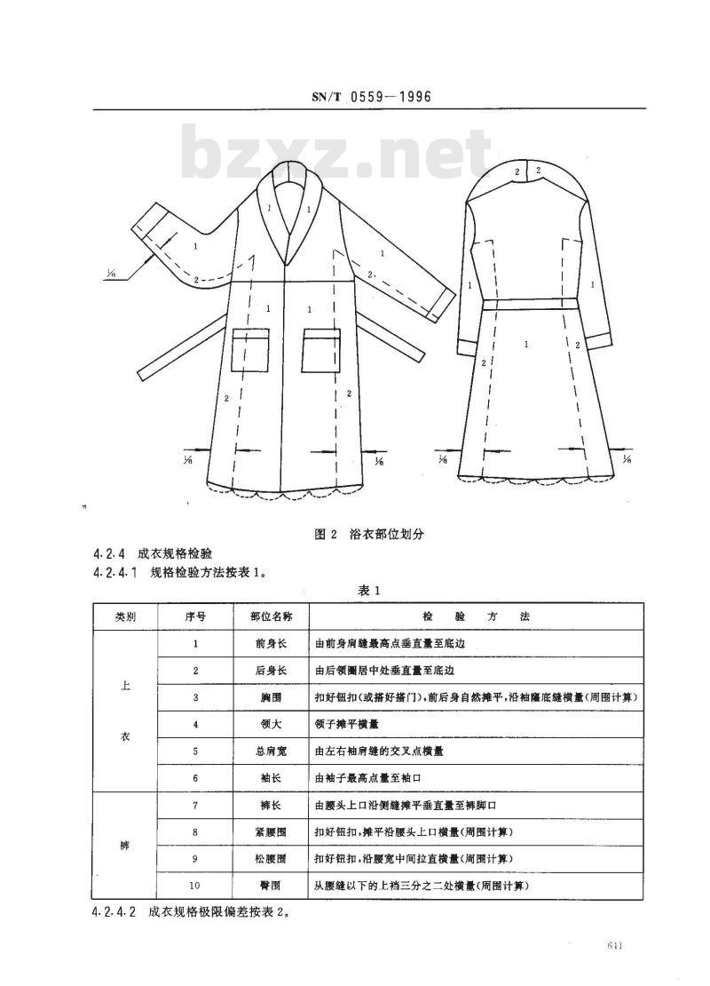 SN/T 0559-1996 出口室内服装检验规程