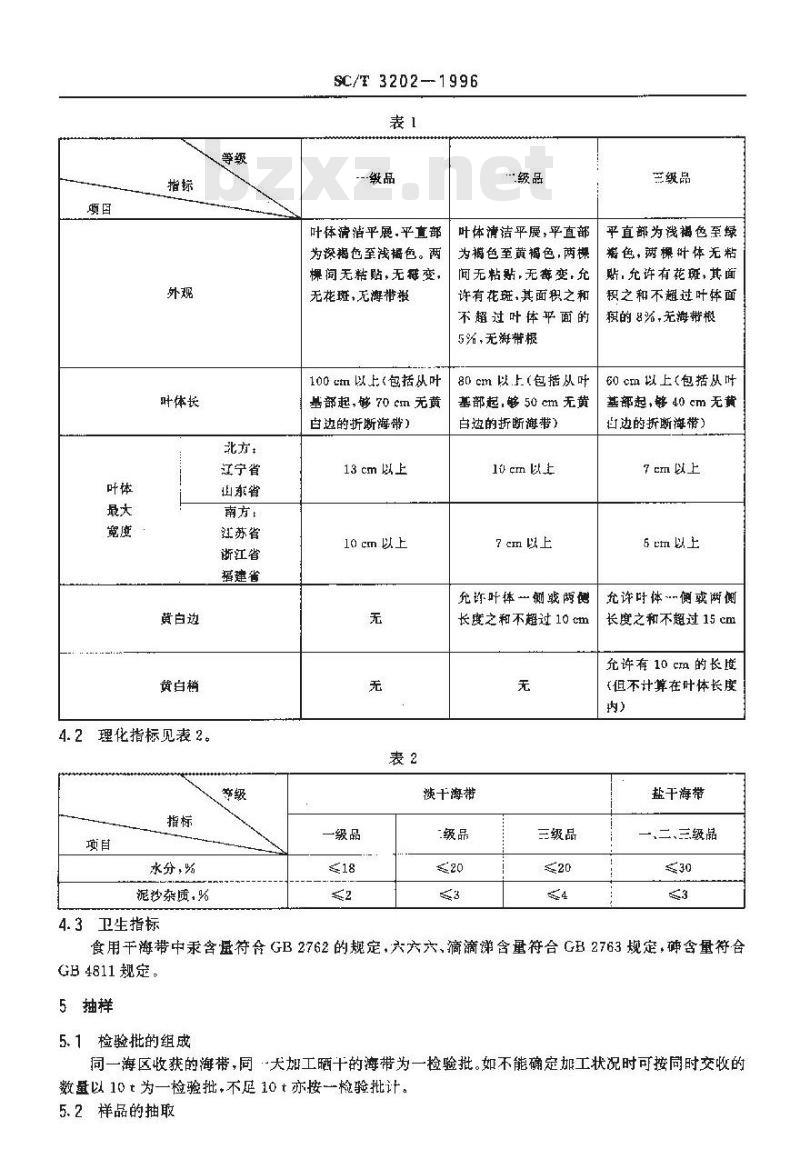 SC/T 3202-1996 干海带