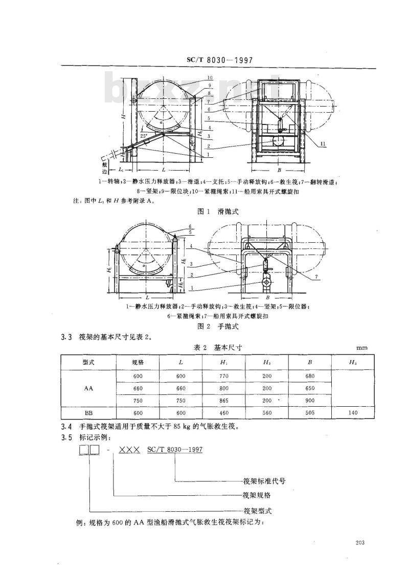SC/T 8030-1997 渔船气胀救生筏筏架