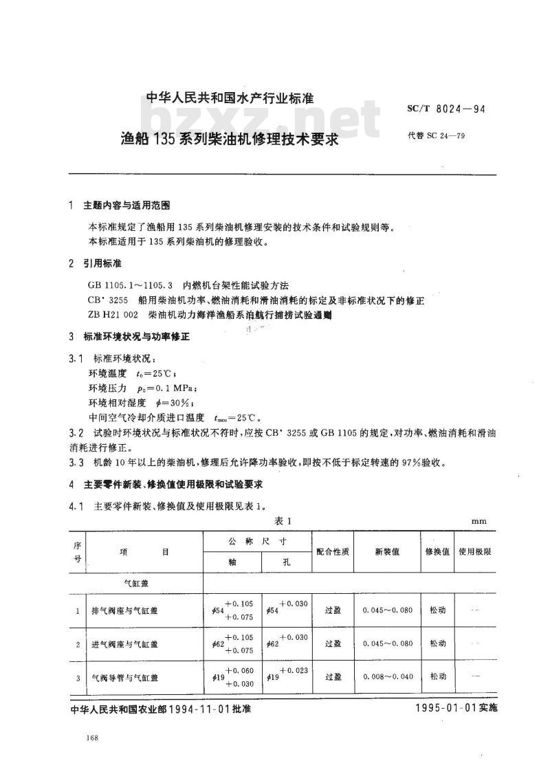SC/T 8024-1994 渔船135系列柴油机修理技术要求
