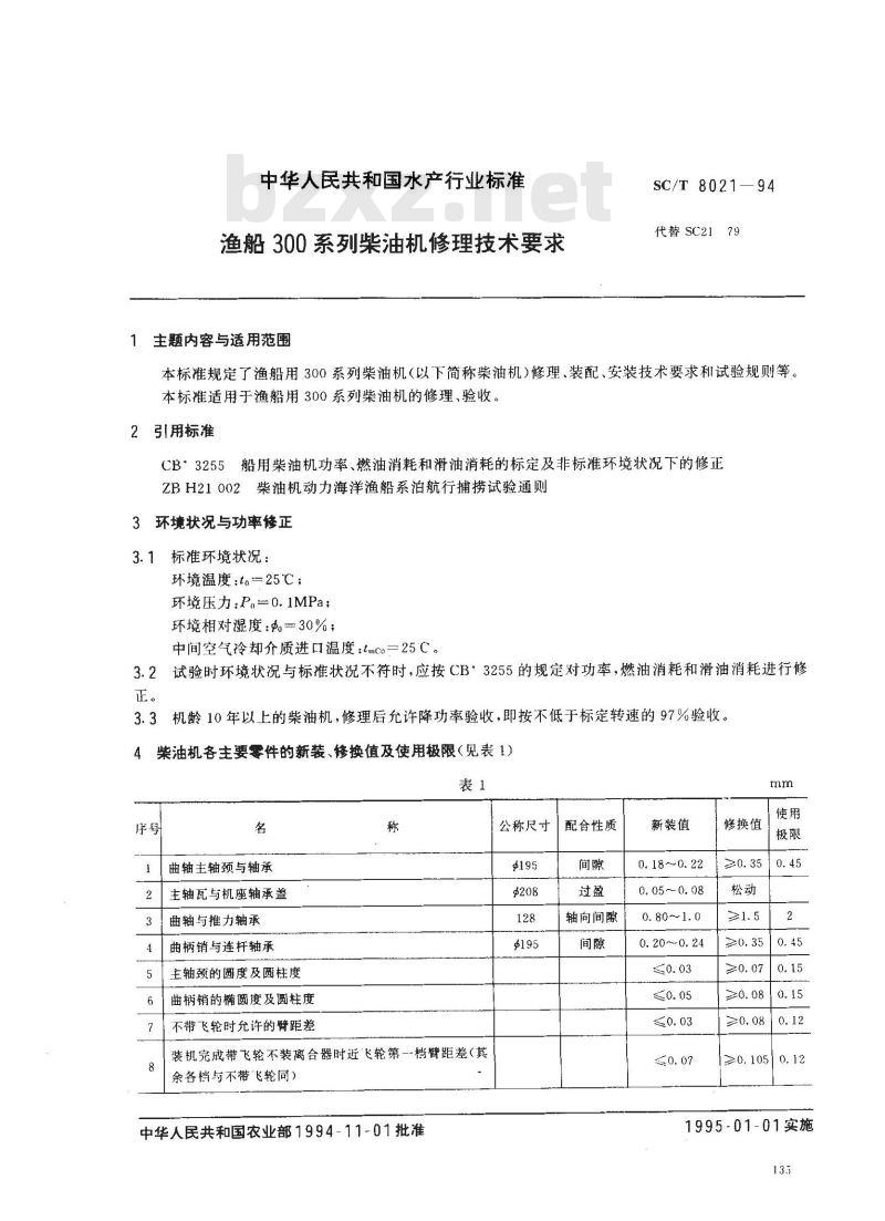 SC/T 8021-1994 渔船300系列柴油机修理技术要求