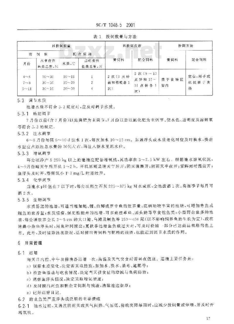 SC/T 1048.5-2001 颖鲤养殖技术规范 食用鱼饲养技术