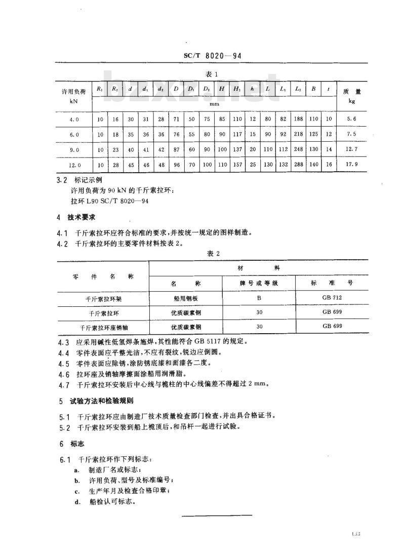 SC/T 8020-1994 渔船吊杆千斤索拉环