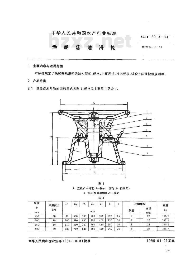 SC/T 8013-1994 渔船落地滑轮