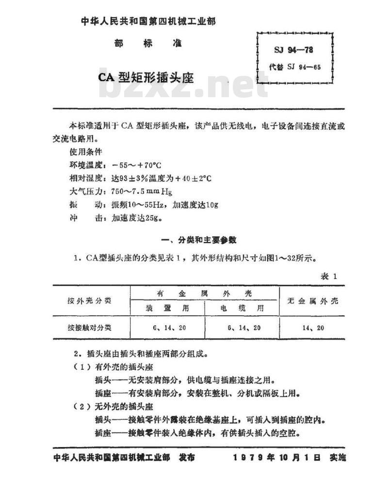 SJ 94-1978 CA型矩形插头座