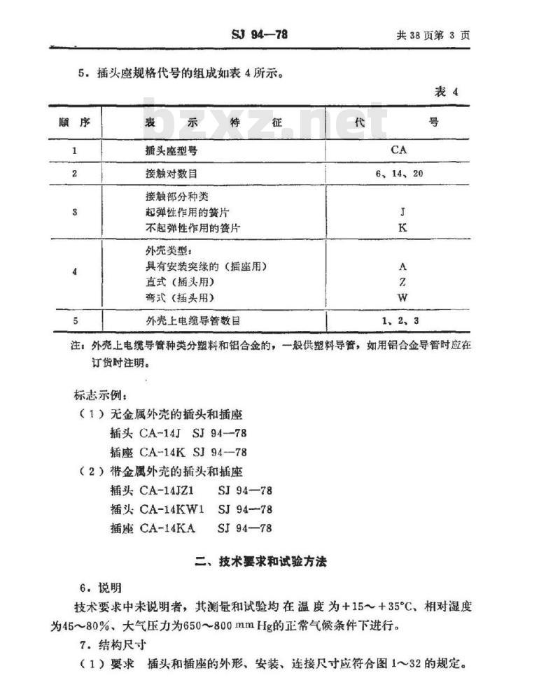 SJ 94-1978 CA型矩形插头座