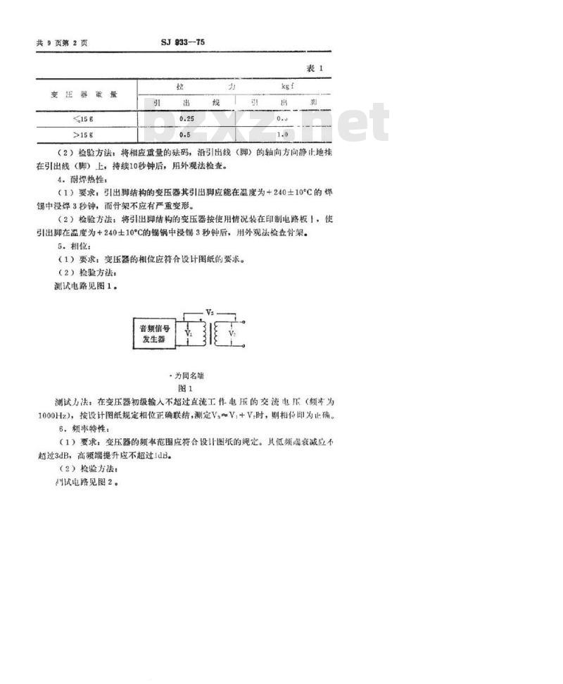 SJ 933-1975 半导体调幅广播收音机用输出输入变压器